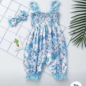 Beautiful Blue Floral Cami Romper with headband